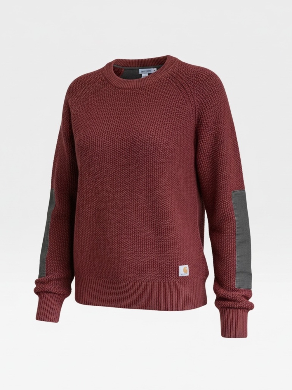 Carhartt Women's Rust Red Brown Sweater Gray Elbow Patches XL